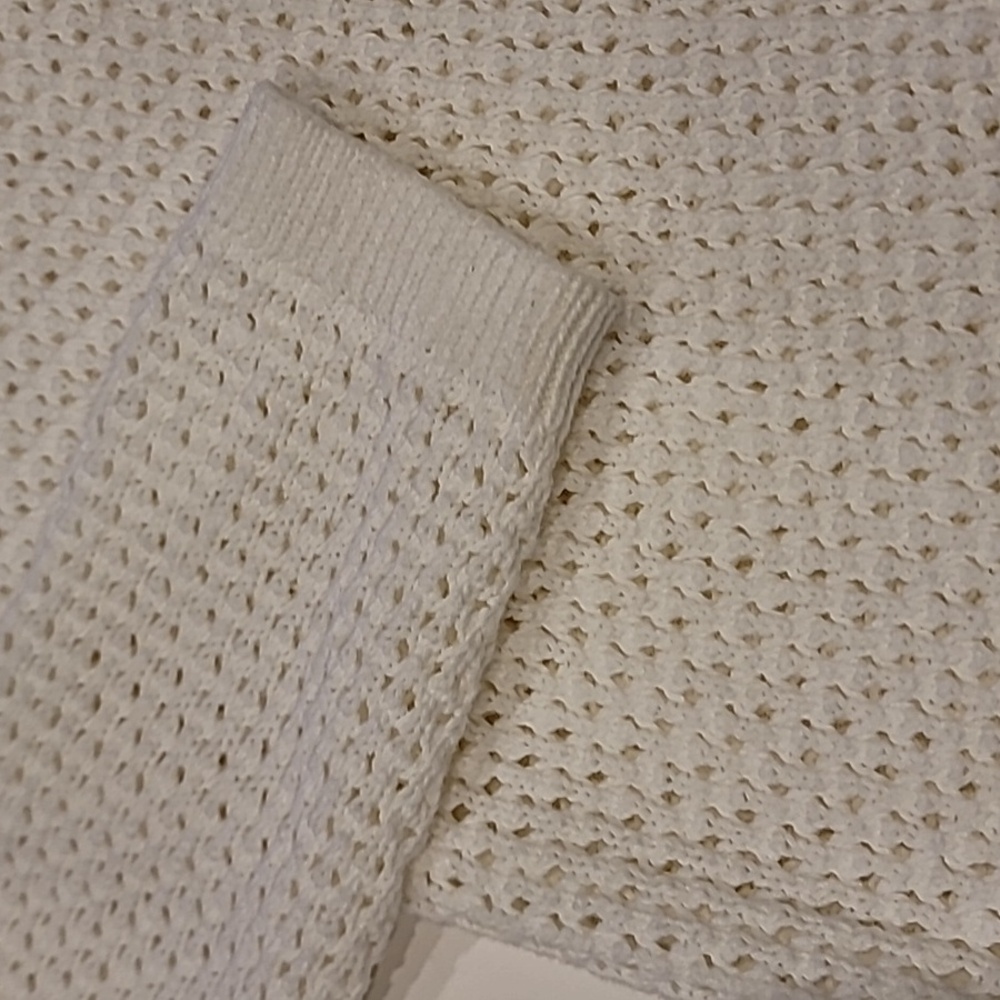 Soft As A Grape Open Knit with Lace-Up Detail Sweater Warm White Medium - Picture 7 of 13
